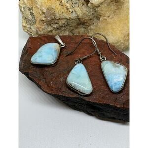 Vintage Larimar Pendant and Earrings Set. 90s.
